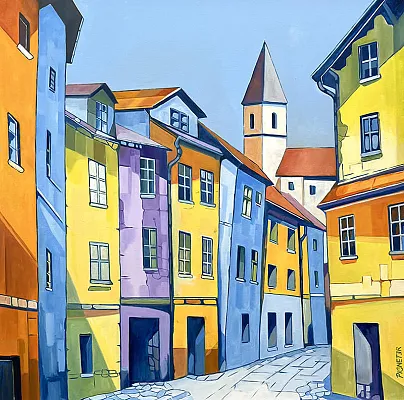 Hinterstadt-Öl/Leinwand 80x80cm