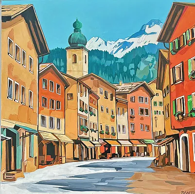 Kitzbühel Hinterstadt 4-Öl auf Leinwand Format:100x100cm