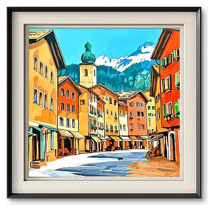 Kitzbühel Hinterstadt 4-Öl auf Leinwand Format:100x100cm