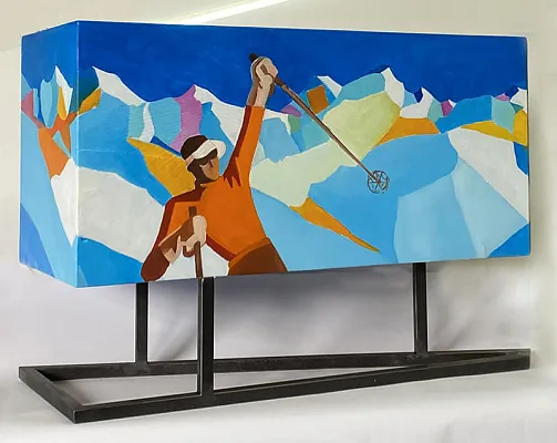 Ski Vintage auf  Holz gemalt Format:60/40/30cm