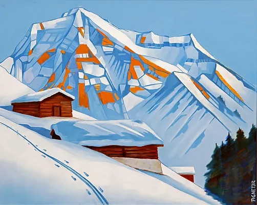 Zirbn Hütte -Öl auf Leinwand Format: 120x150cm